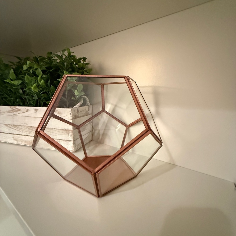 Rose Gold Geometric Hexagonal Terrarium Glass Planter Flower Pot Contemporary
